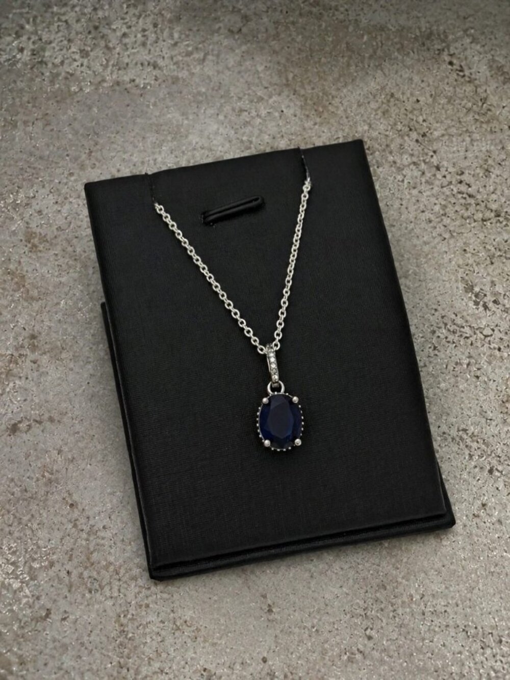 Pandora Timeless Dark Blue Oval Stone 925 Silver Necklace